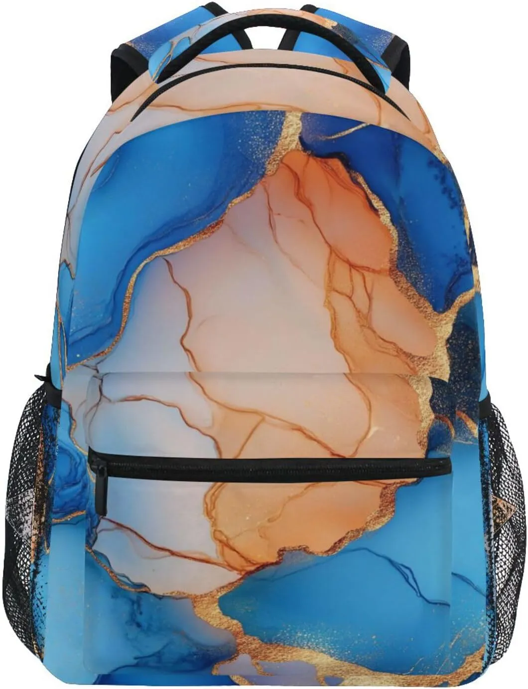 Laptop Backpack for Men and Women Fashion School Bag with Chest Strap for Business Work College Travel Trip Marble Royal Blue Peach