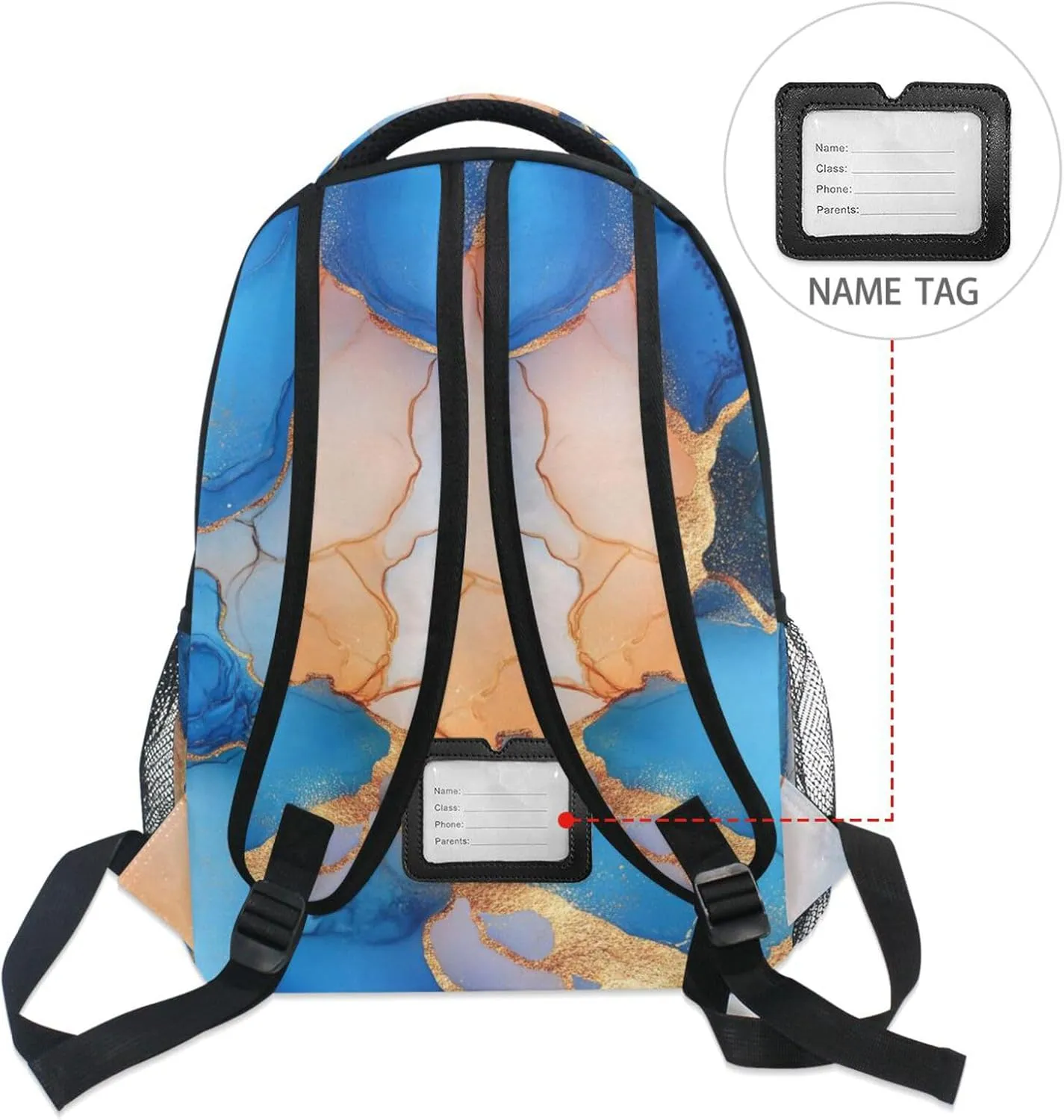 Laptop Backpack for Men and Women Fashion School Bag with Chest Strap for Business Work College Travel Trip Marble Royal Blue Peach