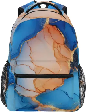 Laptop Backpack for Men and Women Fashion School Bag with Chest Strap for Business Work College Travel Trip Marble Royal Blue Peach