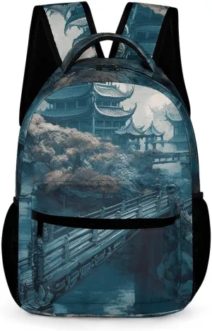 Laptop Backpack for Travel Daypack Computer Bag Work Asian Style Painting Back Pack Nurse Bag for Hiking