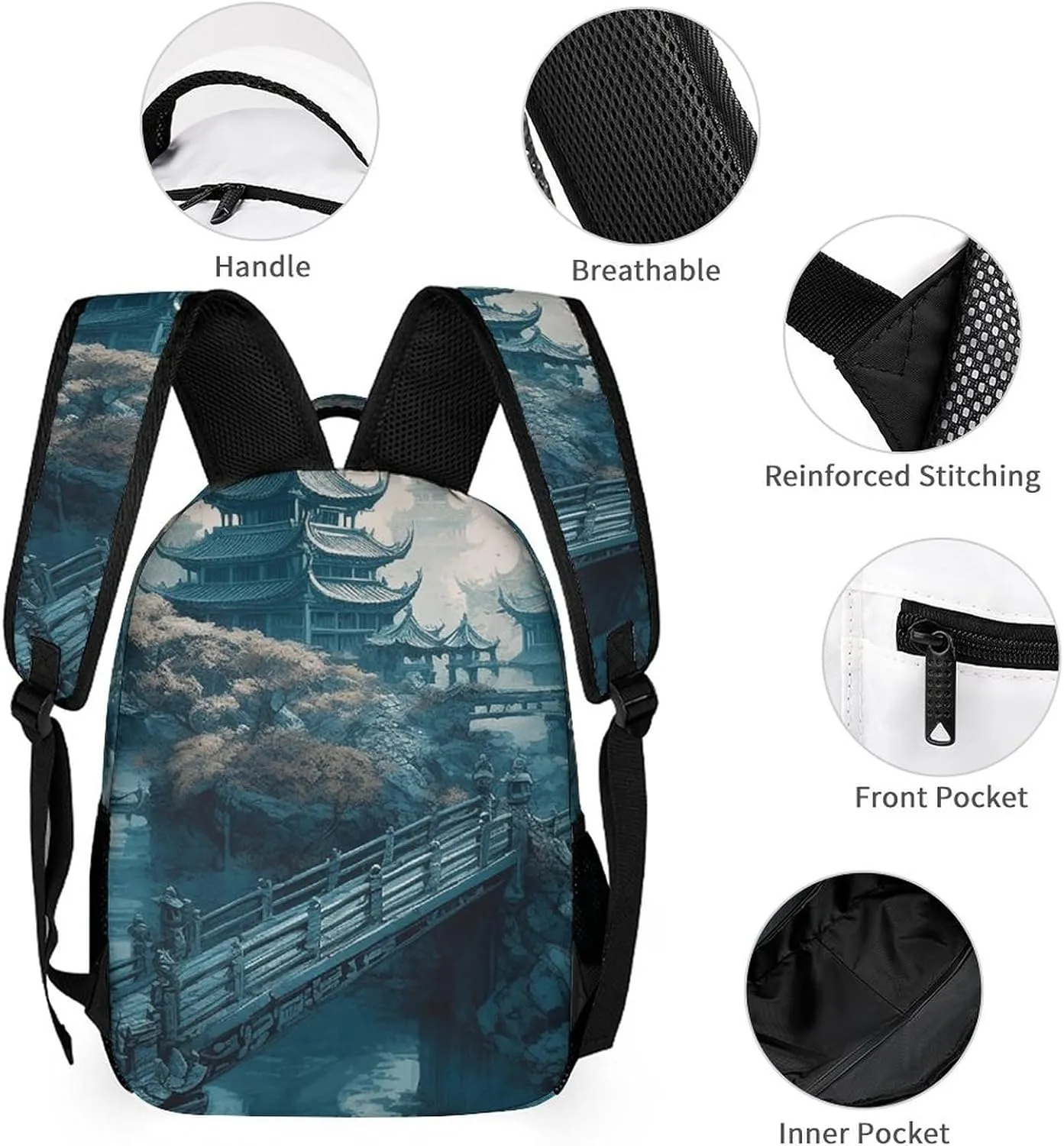 Laptop Backpack for Travel Daypack Computer Bag Work Asian Style Painting Back Pack Nurse Bag for Hiking