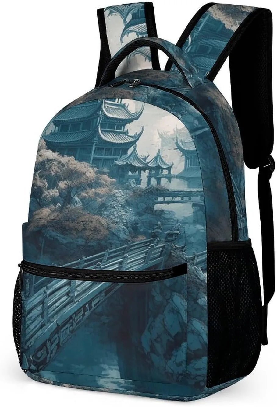 Laptop Backpack for Travel Daypack Computer Bag Work Asian Style Painting Back Pack Nurse Bag for Hiking
