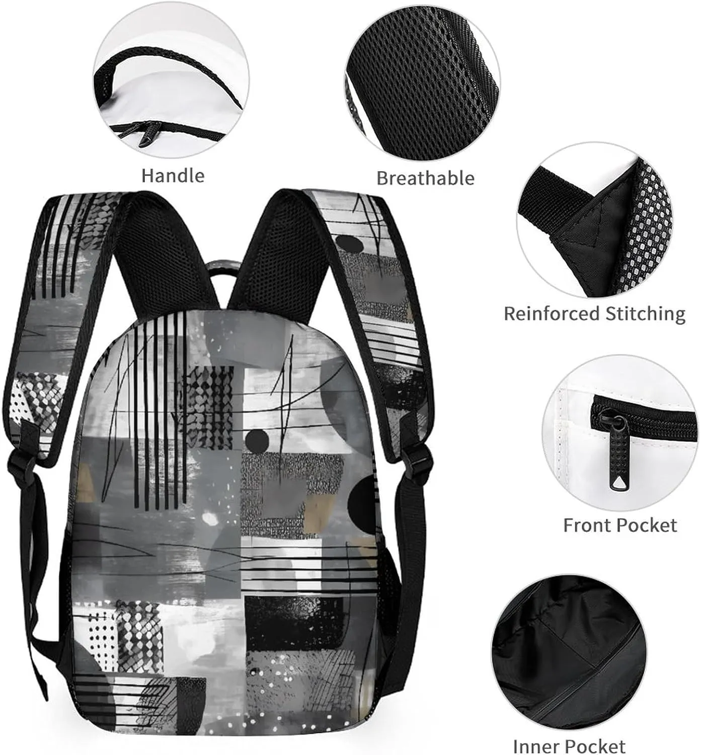 Laptop Backpack for Travel Daypack Computer Bag Work Black And White Pattern Back Pack Nurse Bag for Hiking