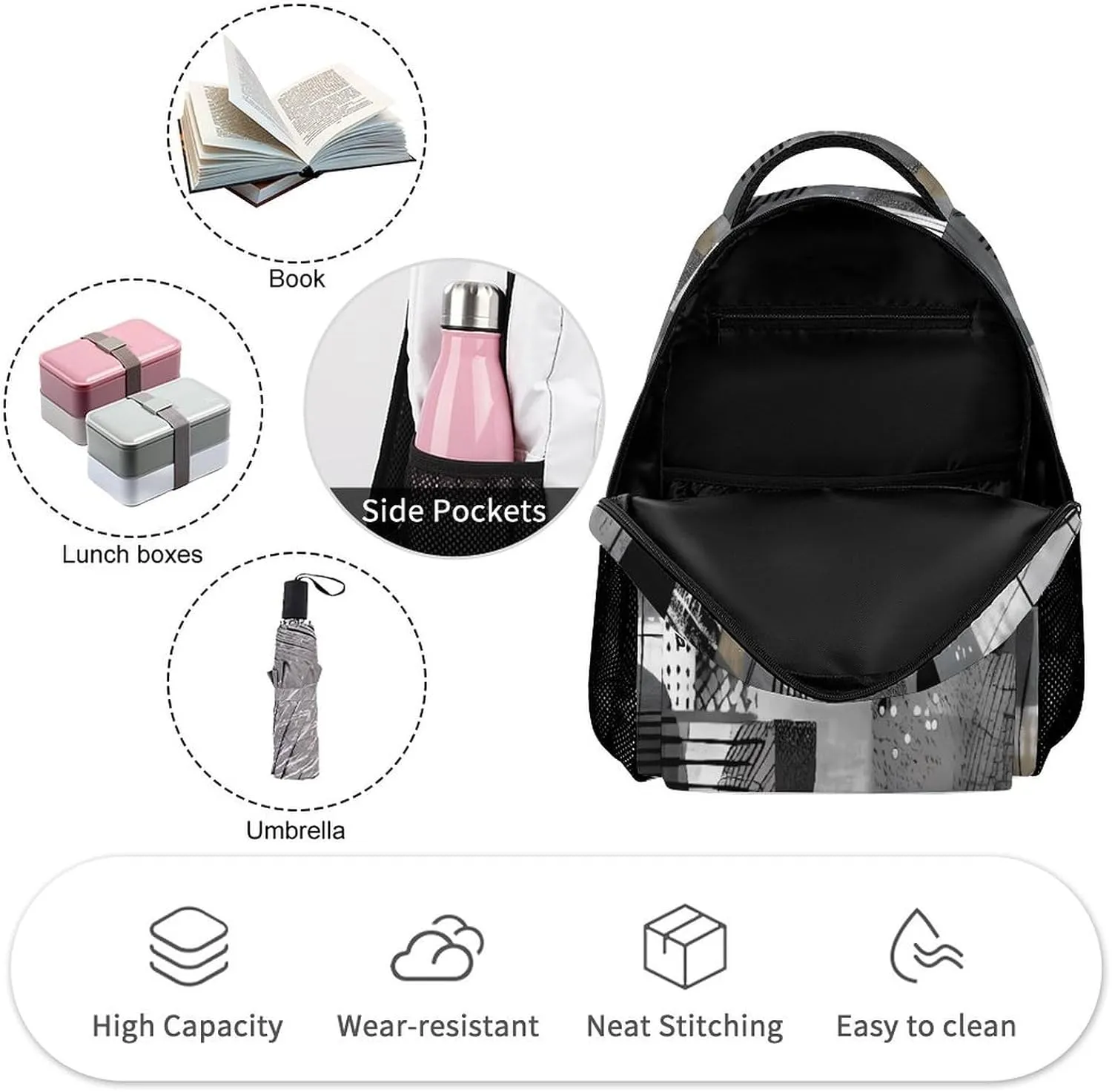 Laptop Backpack for Travel Daypack Computer Bag Work Black And White Pattern Back Pack Nurse Bag for Hiking