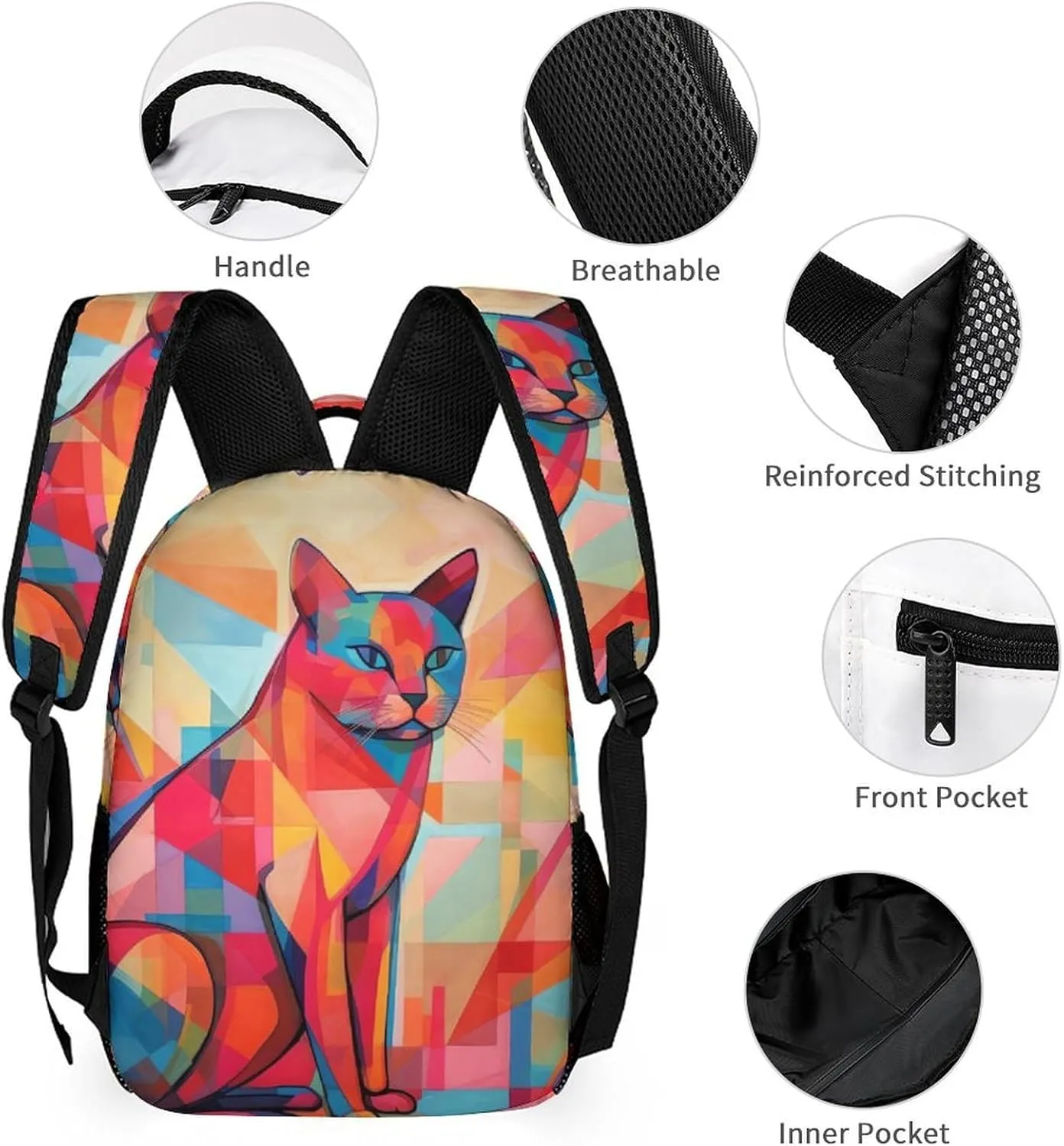 Laptop Backpack for Travel Daypack Computer Bag Work Mid Century Modern Art Cat Back Pack Nurse Bag for Hiking