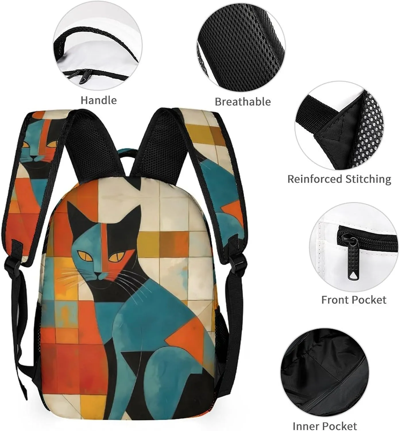 Laptop Backpack for Travel Daypack Computer Bag Work Modern Art Cat Back Pack Nurse Bag for Hiking