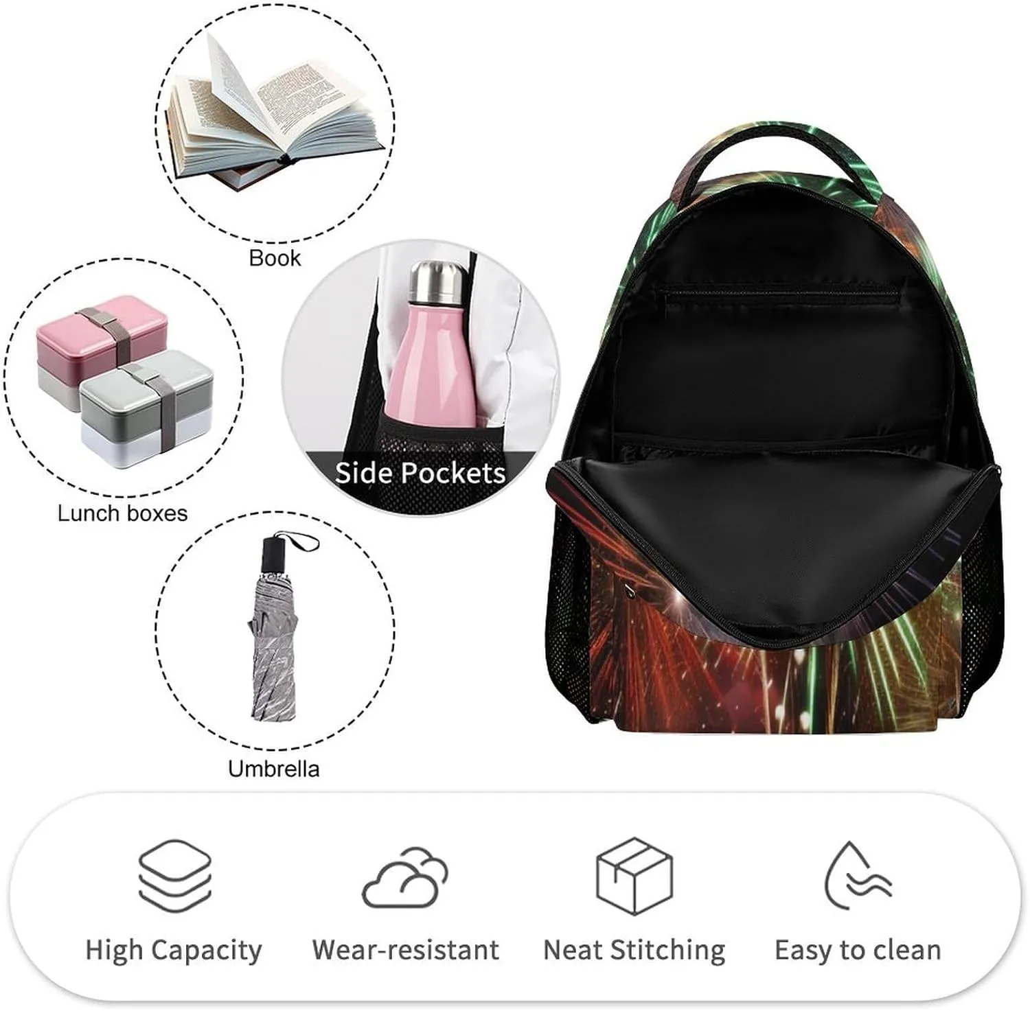 Laptop Backpack for Travel Daypack Computer Bag Work Splendid Fireworks Back Pack Nurse Bag for Hiking