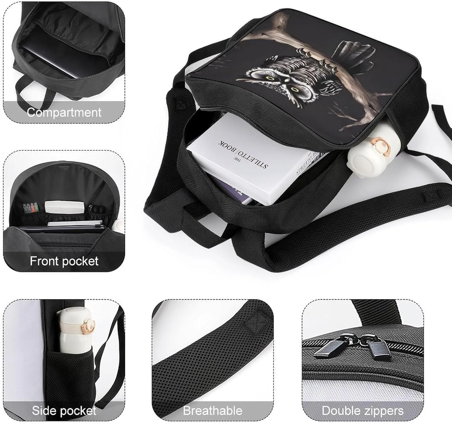 Laptop Backpack for Travel Daypack Late Night Owl Computer Bag Work Back Pack Laptop Bag Casual Nurse Bag