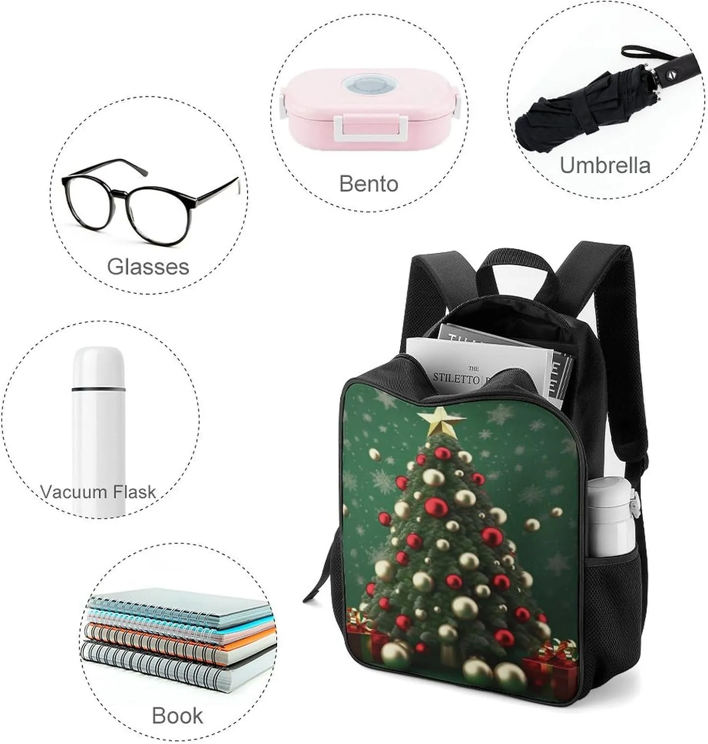 Laptop Backpack for Travel Daypack Round Ball Christmas Tree Computer Bag Work Back Pack Laptop Bag Casual Nurse Bag