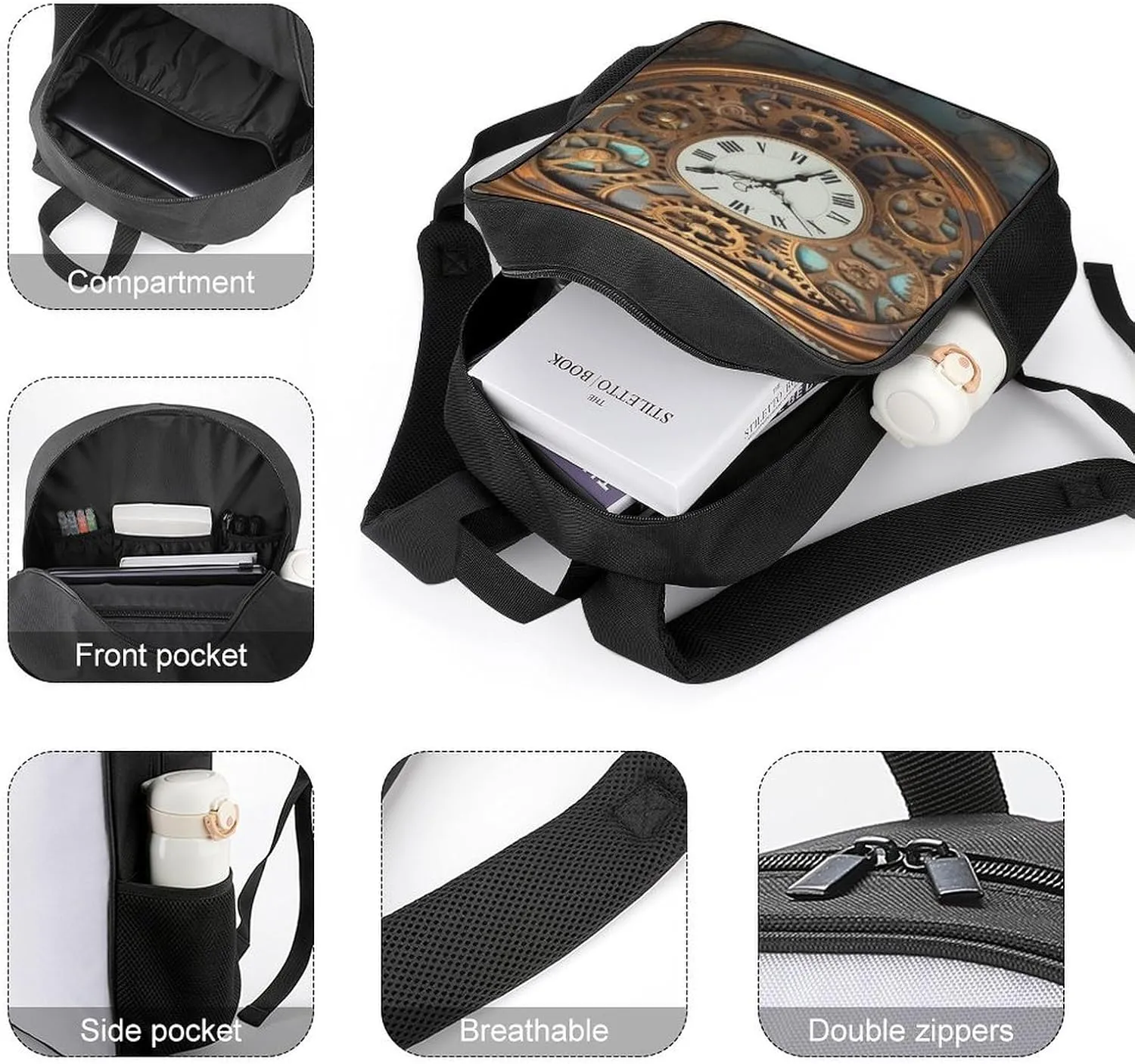 Laptop Backpack for Travel Daypack Rusty Steampunk Clock Computer Bag Work Back Pack Laptop Bag Casual Nurse Bag