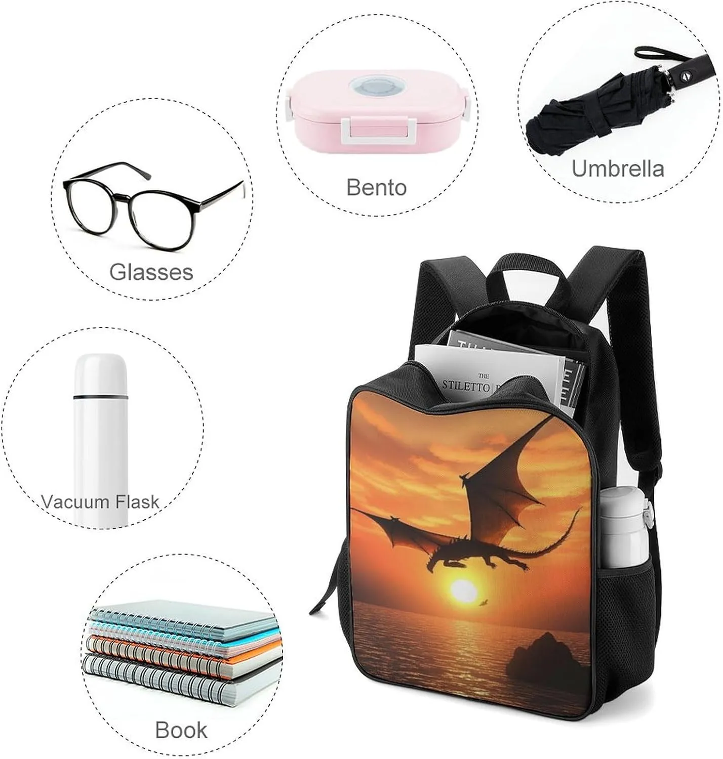 Laptop Backpack for Travel Daypack Sea Sunset Flying Dragon Computer Bag Work Back Pack Laptop Bag Casual Nurse Bag
