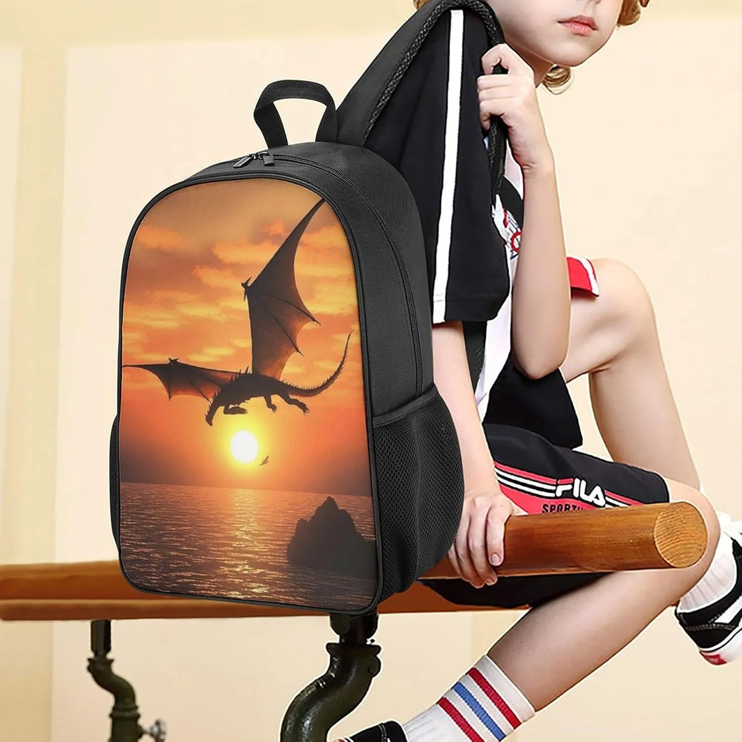 Laptop Backpack for Travel Daypack Sea Sunset Flying Dragon Computer Bag Work Back Pack Laptop Bag Casual Nurse Bag