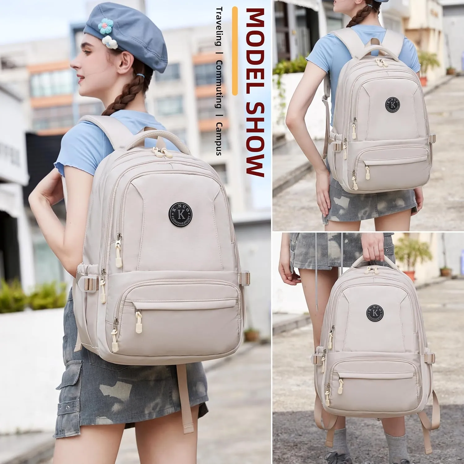 Laptop Backpack for Women Men 17 Inch , Anti Theft Carry on Travel Backpacks, Water Resistant College Bookbag Large Kids School Bag for Teens Boys Girls Business Work Back Pack Casual Daypack Beige
