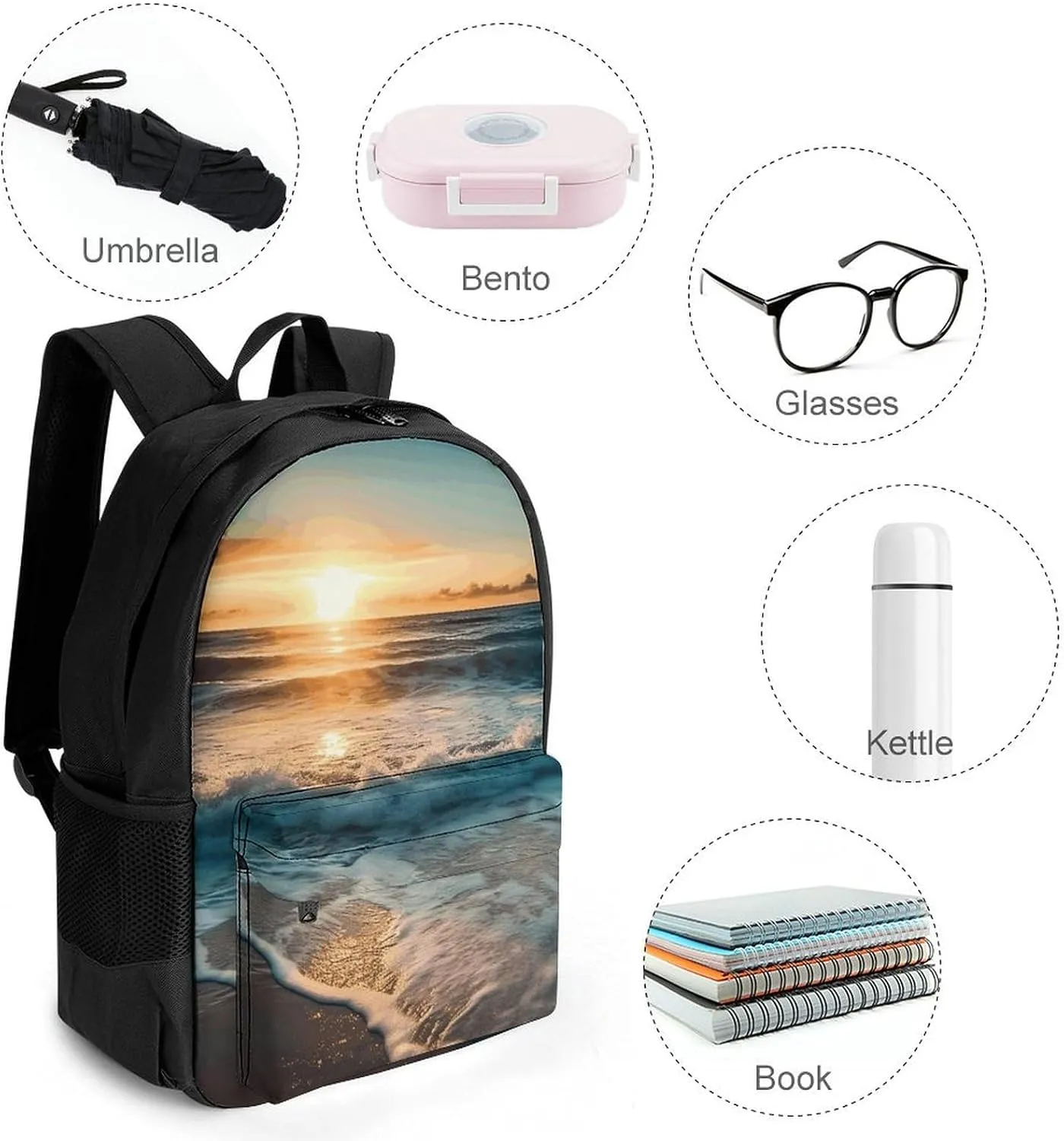 Laptop Backpack for Women Men Daypack Ocean Sunrise Backpacks Computer Bag Travel Laptop Bag Casual Work Bag