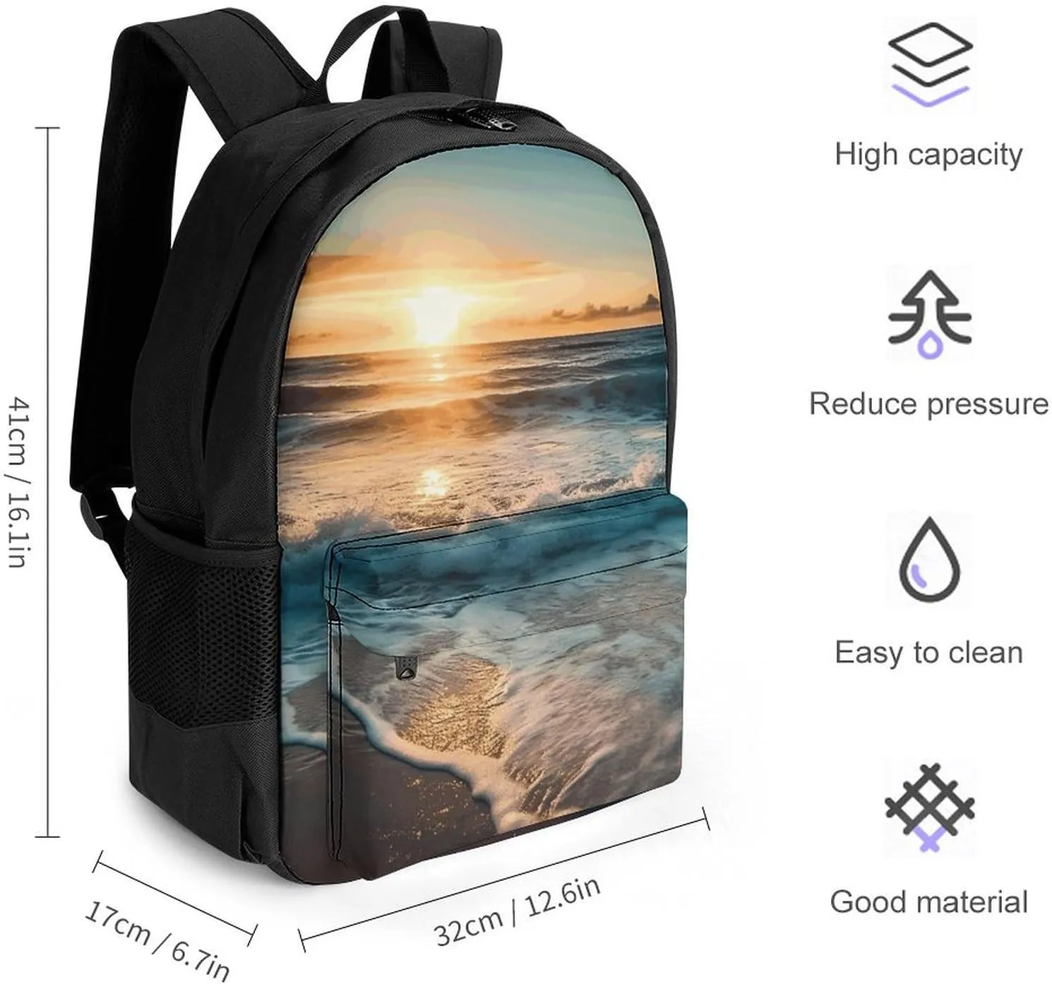 Laptop Backpack for Women Men Daypack Ocean Sunrise Backpacks Computer Bag Travel Laptop Bag Casual Work Bag