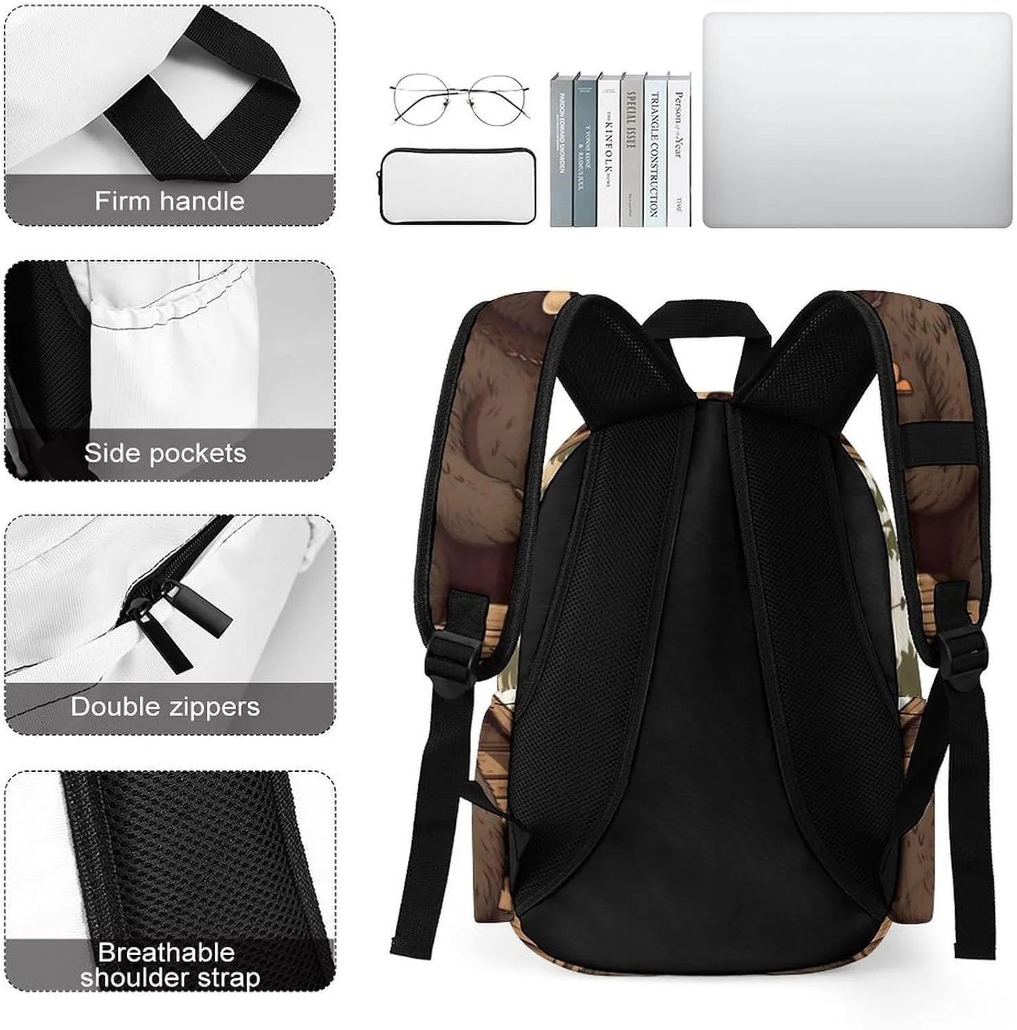 Laptop Backpack for Women Men Daypack Waterproof Rustic Lodge Bear Computer Bag Business Work Bag for Travel