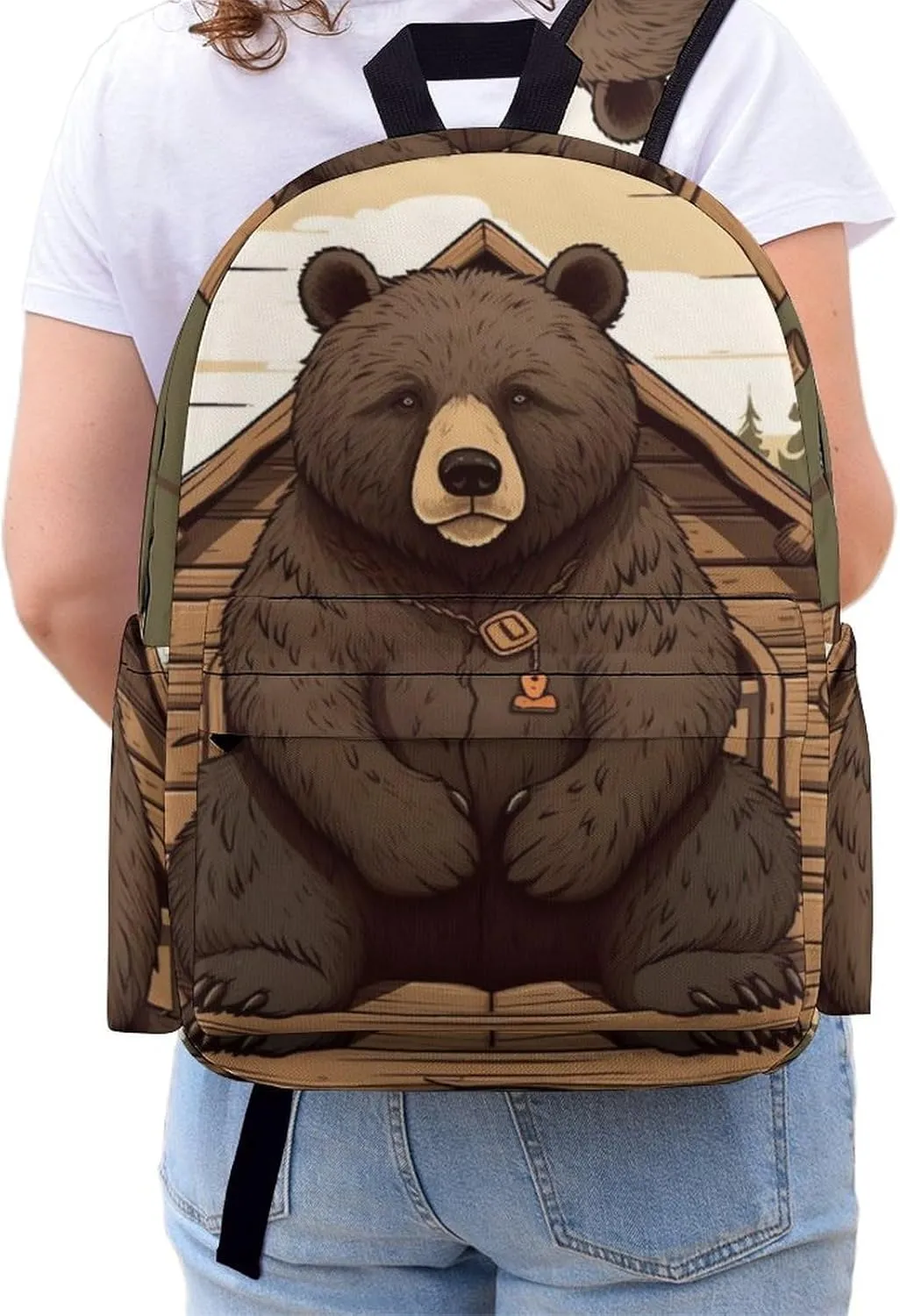 Laptop Backpack for Women Men Daypack Waterproof Rustic Lodge Bear Computer Bag Business Work Bag for Travel