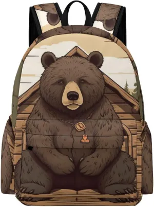 Laptop Backpack for Women Men Daypack Waterproof Rustic Lodge Bear Computer Bag Business Work Bag for Travel