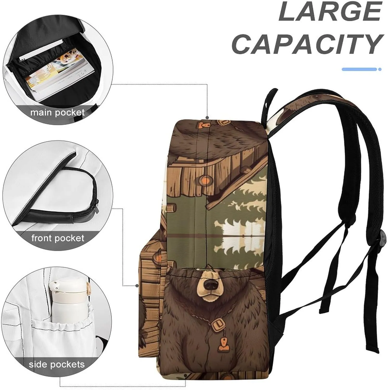 Laptop Backpack for Women Men Daypack Waterproof Rustic Lodge Bear Computer Bag Business Work Bag for Travel