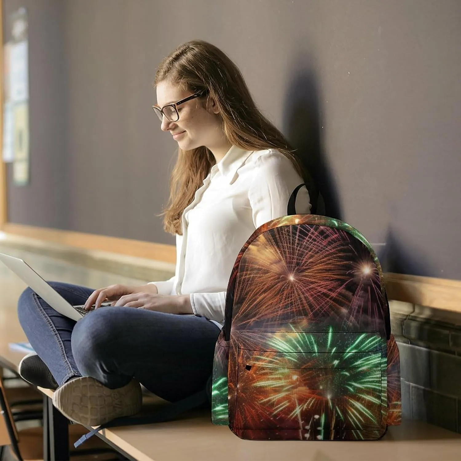 Laptop Backpack for Women Men Daypack Waterproof Splendid Fireworks Computer Bag Business Work Bag for Travel