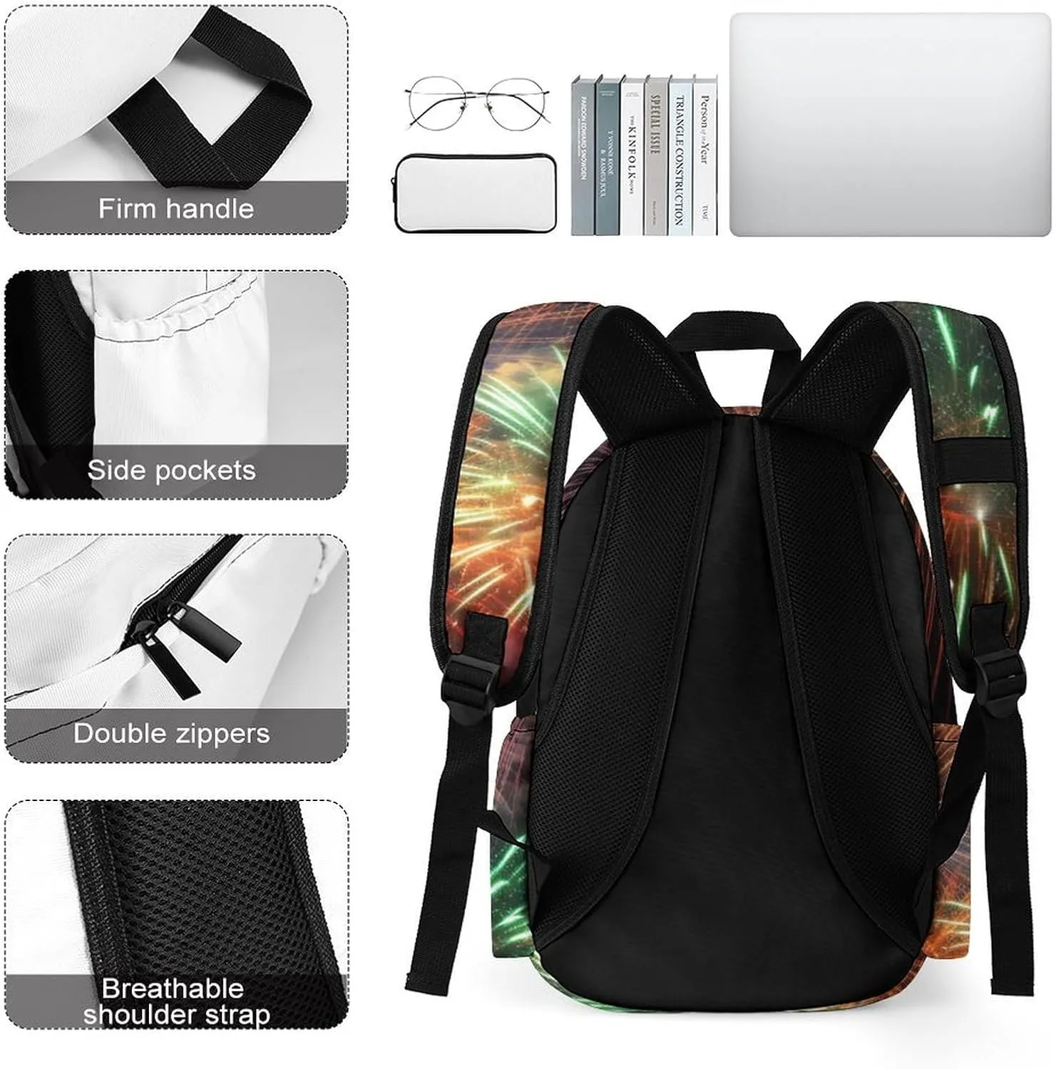Laptop Backpack for Women Men Daypack Waterproof Splendid Fireworks Computer Bag Business Work Bag for Travel