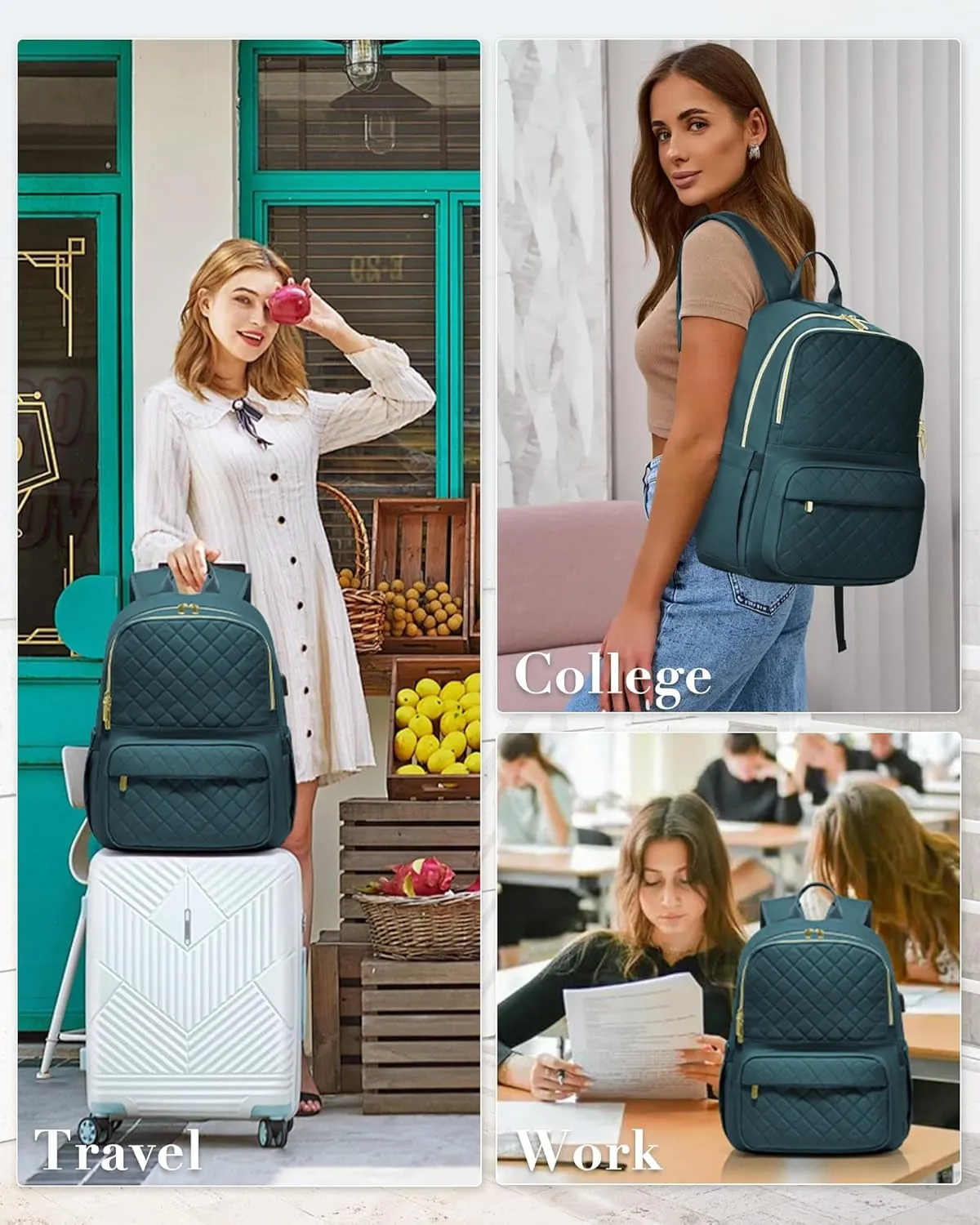 Laptop Backpack for Women Mens,Waterproof Work Business Bags College Backpack Laptop Computer Bag Travel Backpack Purse for College, Business,Travel Fits 15.6 Inch Laptop Peacock Blue