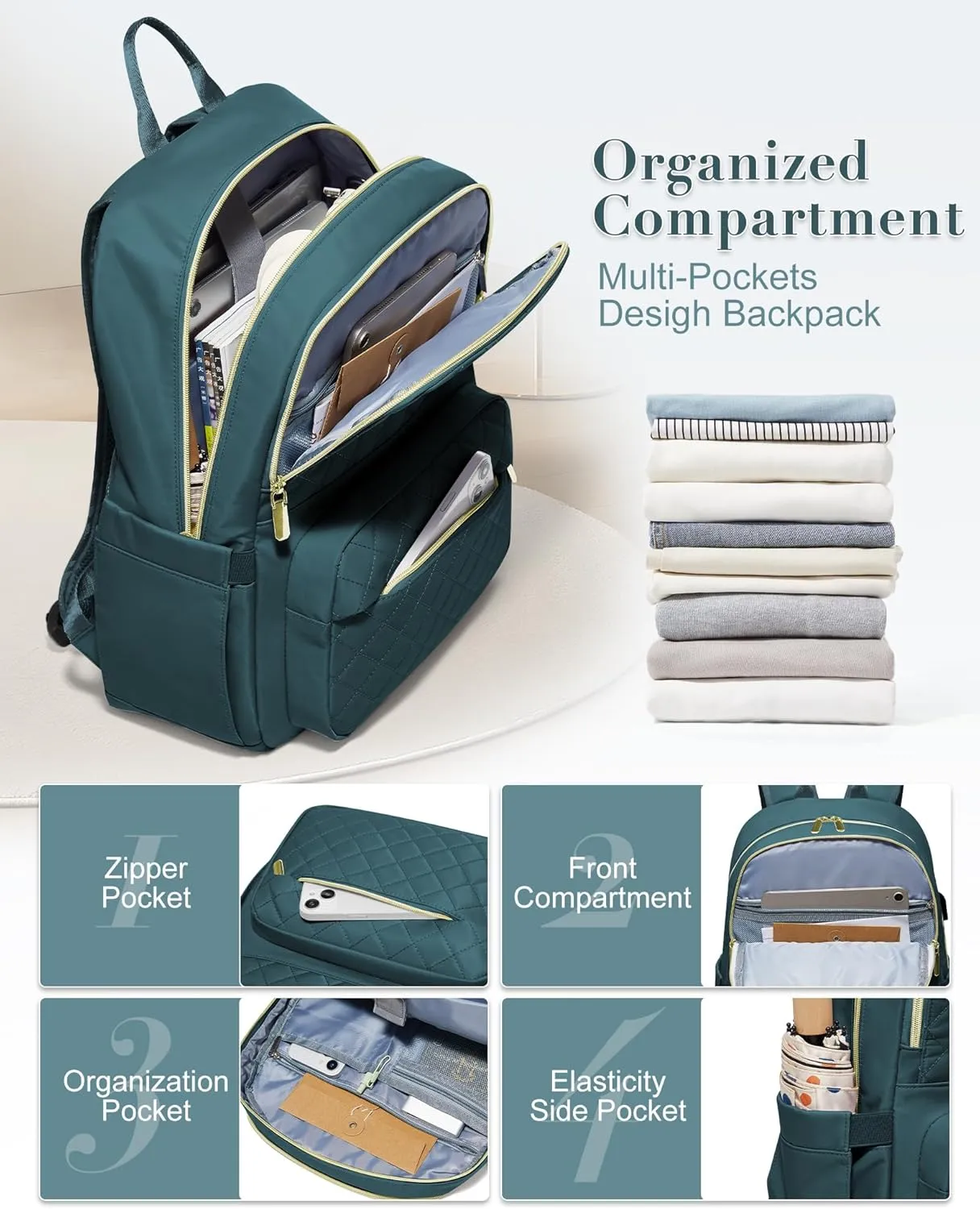 Laptop Backpack for Women Mens,Waterproof Work Business Bags College Backpack Laptop Computer Bag Travel Backpack Purse for College, Business,Travel Fits 15.6 Inch Laptop Peacock Blue