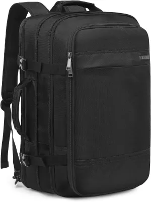 Laptop Travel Backpacks for Men Waterproof 17 Inch Computer Backpack with USB Charging Port Large Expandable Carry on Luggage Backpack Women Personal Item Travel Backpack for Airplanes (Black)