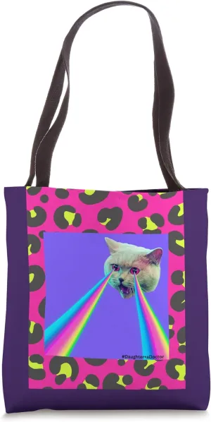 Laser Eyes Cat- Hyper Focus, Laser Rainbows Tote Bag
