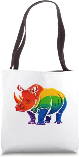 LGBT Rainbow Rhinoceros Strong Bold Pose Tote Bag