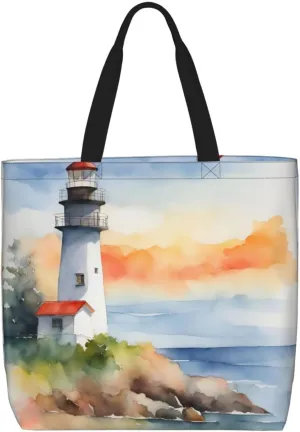 Lighthouse print Large capacity zipper shoulder convenience bag tote bag Gift travel shopping bag