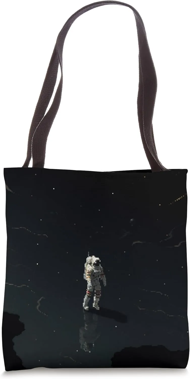 Lone Spaceman in Space Void Retro Pixel Art Tote Bag