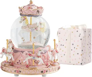 LOVE FOR YOU Gift Wrapped Music Box Carousel Horses Color Lights Unicorn Musical Snow Globe for Girls and Women Baby Kids Sister Daughter Mom Granddaughter Grandma Christmas Birthday Presents Gifts