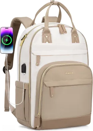 LOVEVOOK Backpack for Women, Fit 15.6 Inch Laptop Backpack Business Anti Theft Slim Durable Backpacks with USB Charging Port, Resistant Computer Bag Gifts for Men & Women, Beige-Khaqi