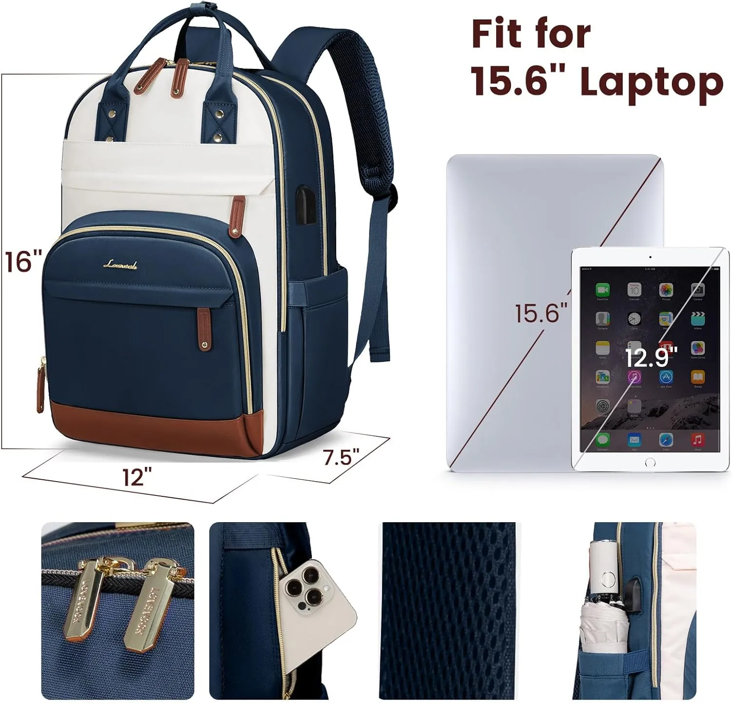 LOVEVOOK Laptop Backpack Women,Large Capacity 15.6 inch Laptop Bag Travel Backpack for Women,Computer Work College Teacher Backpacks with USB Port,Waterproof Personal Item Backpack Casual Daypack