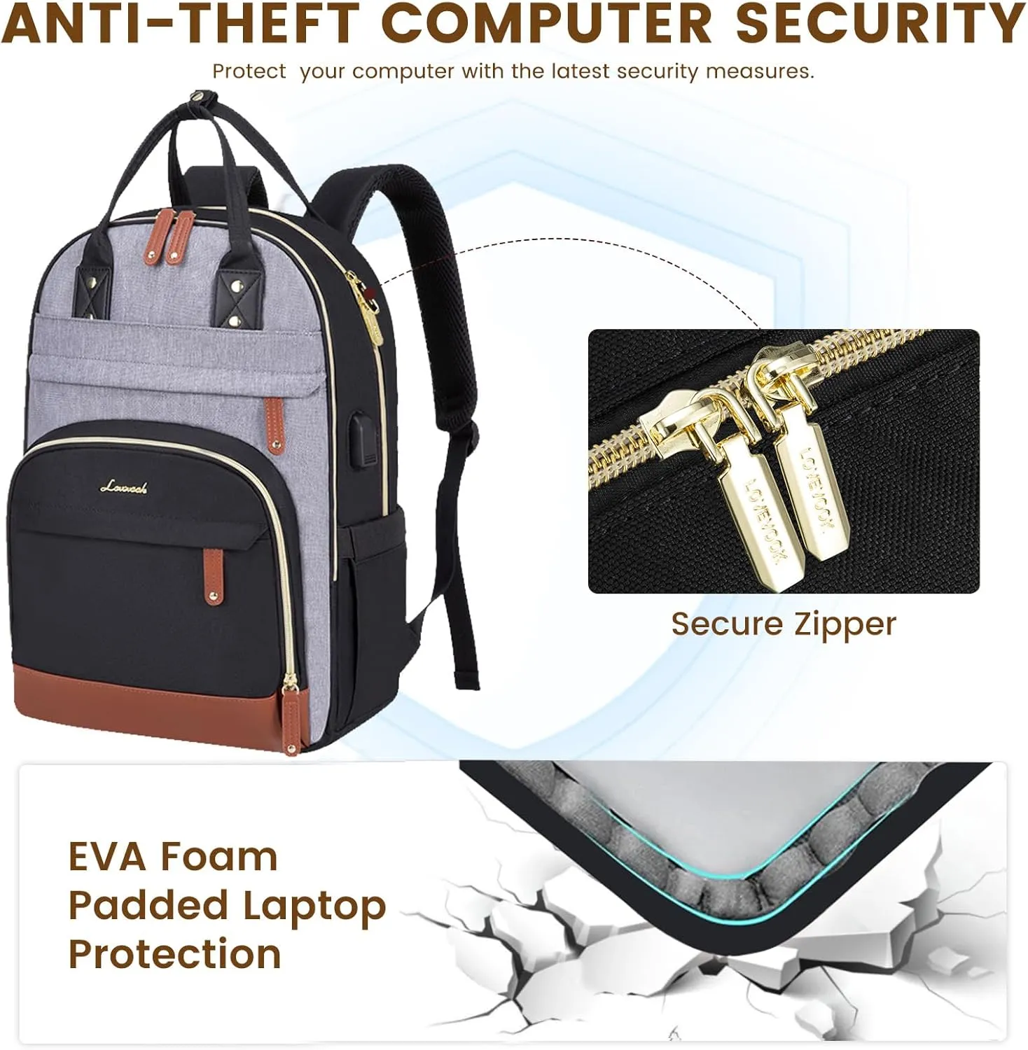 LOVEVOOK Laptop Backpack Women,Large Capacity 15.6 inch Laptop Bag Travel Backpack for Women,Computer Work College Teacher Backpacks with USB Port,Waterproof Personal Item Backpack Casual Daypack