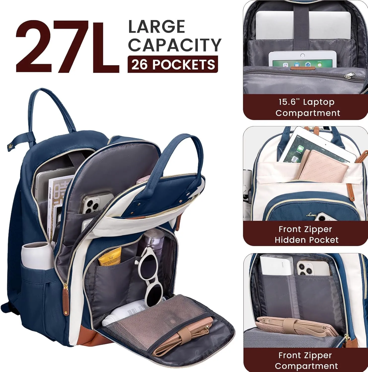 LOVEVOOK Laptop Backpack Women,Large Capacity 15.6 inch Laptop Bag Travel Backpack for Women,Computer Work College Teacher Backpacks with USB Port,Waterproof Personal Item Backpack Casual Daypack
