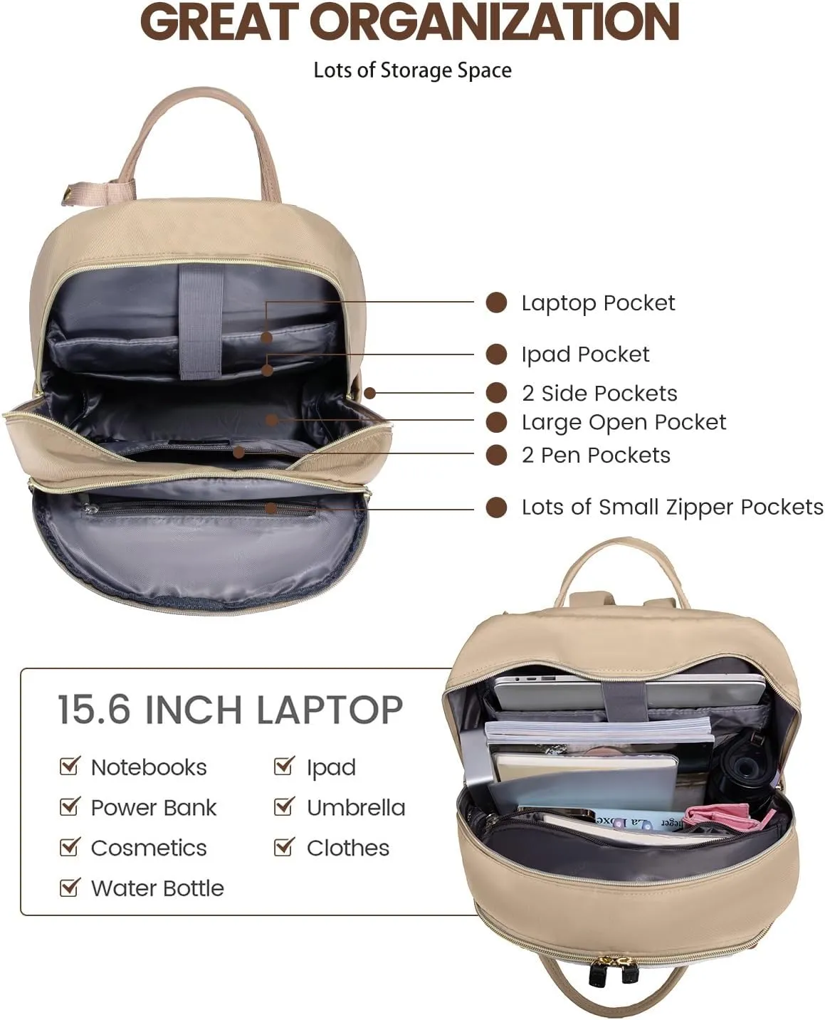 LOVEVOOK Laptop Backpack Women,Large Capacity 15.6 inch Laptop Bag Travel Backpack for Women,Computer Work College Teacher Backpacks with USB Port,Waterproof Personal Item Backpack Casual Daypack
