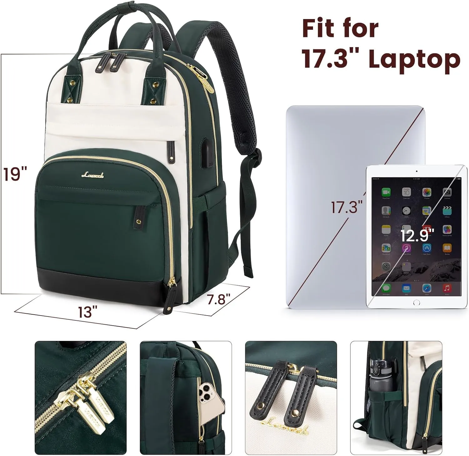 LOVEVOOK Laptop Backpack Women,Large Capacity 17.3 inch Laptop Bag Travel Backpack for Women,Computer Work College Teacher Backpacks with USB Port,Waterproof Personal Item Backpack Casual Daypack