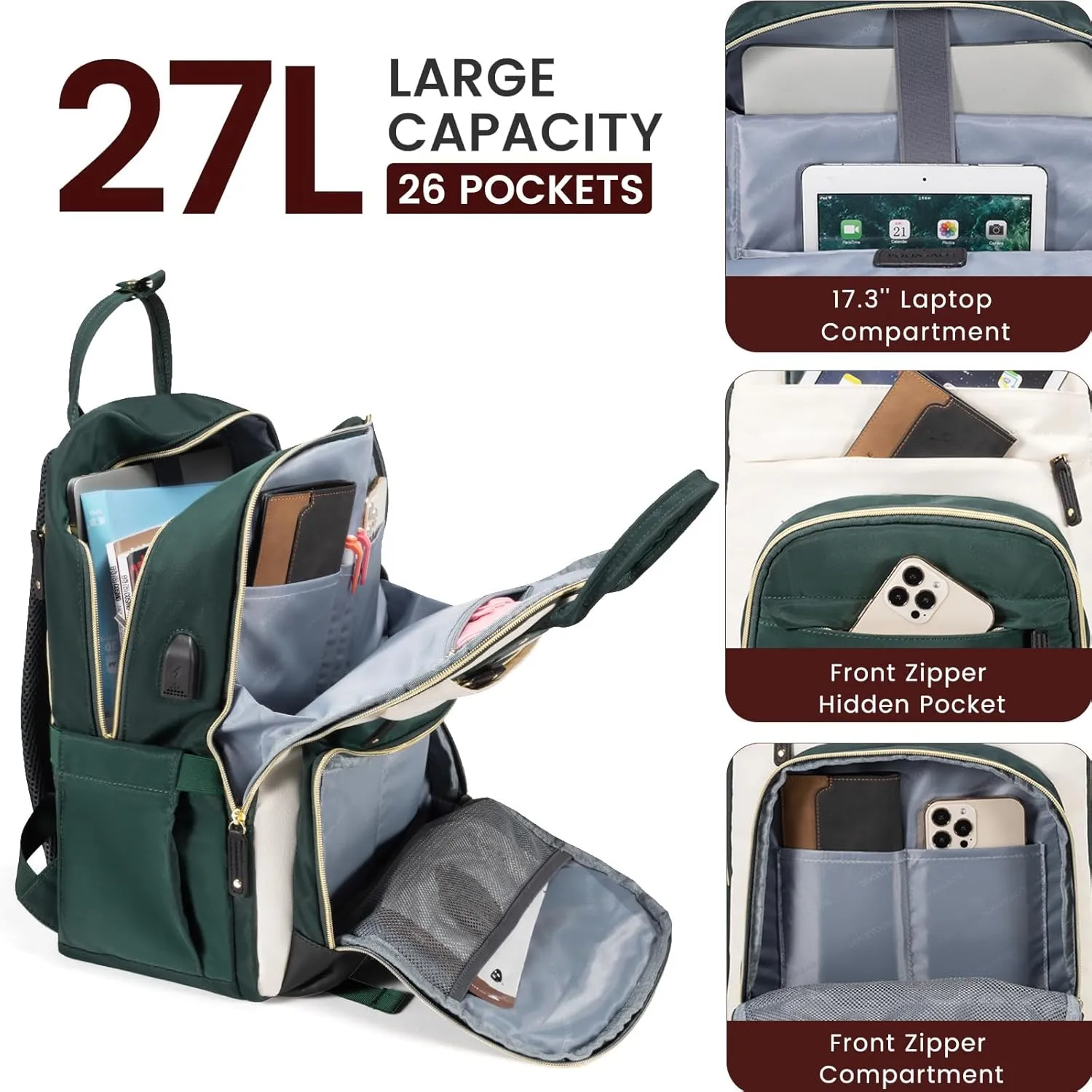LOVEVOOK Laptop Backpack Women,Large Capacity 17.3 inch Laptop Bag Travel Backpack for Women,Computer Work College Teacher Backpacks with USB Port,Waterproof Personal Item Backpack Casual Daypack