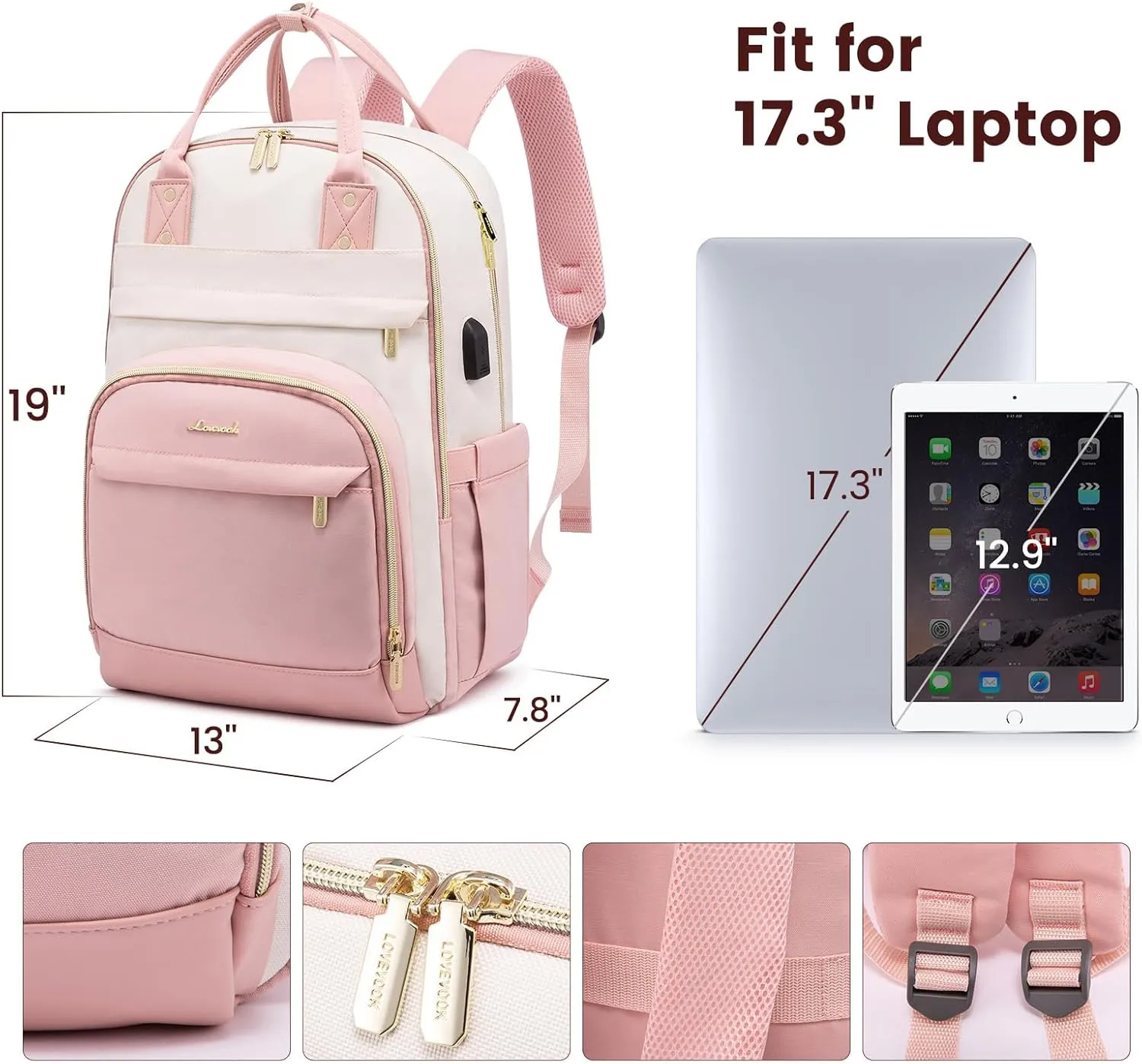 LOVEVOOK Laptop Backpack Women,Large Capacity 17.3 inch Laptop Bag Travel Backpack for Women,Computer Work College Teacher Backpacks with USB Port,Waterproof Personal Item Backpack Casual Daypack