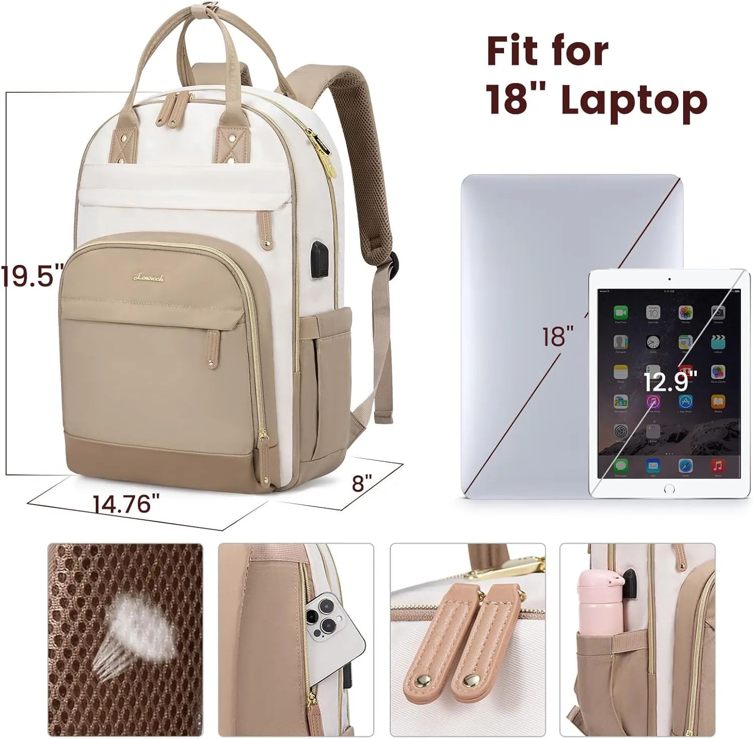LOVEVOOK Laptop Backpack Women,Large Capacity 18.4 inch Laptop Bag Travel Backpack for Women,Computer Work College Teacher Backpacks with USB Port,Waterproof Personal Item Backpack Casual Daypack