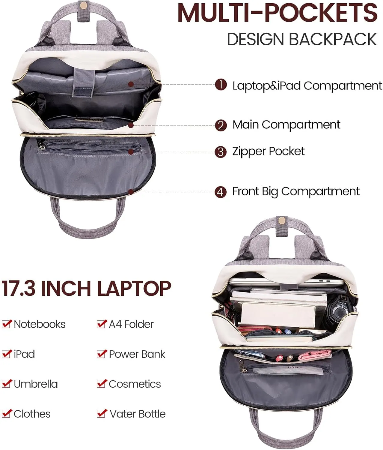 LOVEVOOK Laptop Backpack Women,Large Capacity 18.4 inch Laptop Bag Travel Backpack for Women,Computer Work College Teacher Backpacks with USB Port,Waterproof Personal Item Backpack Casual Daypack