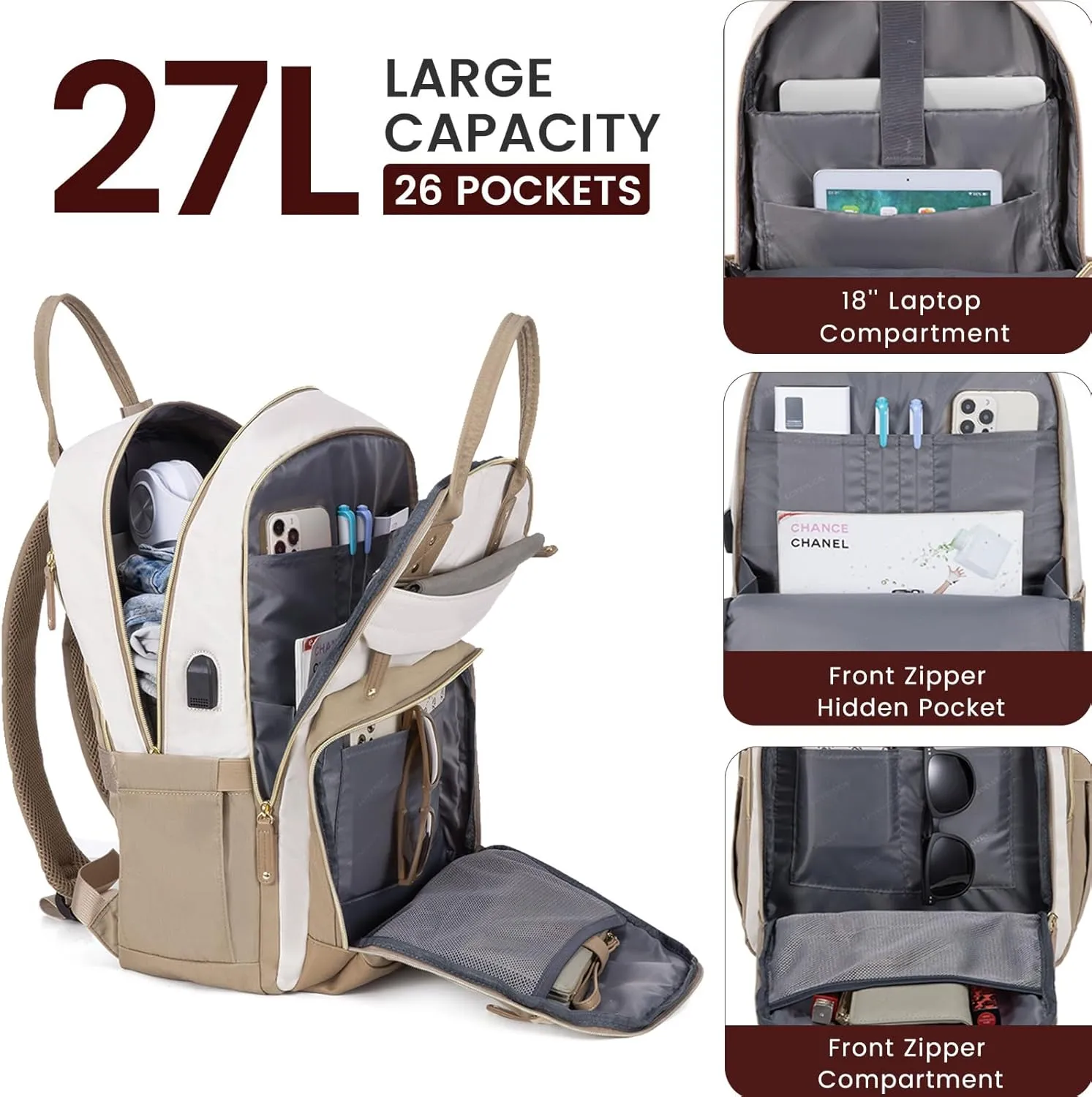 LOVEVOOK Laptop Backpack Women,Large Capacity 18.4 inch Laptop Bag Travel Backpack for Women,Computer Work College Teacher Backpacks with USB Port,Waterproof Personal Item Backpack Casual Daypack