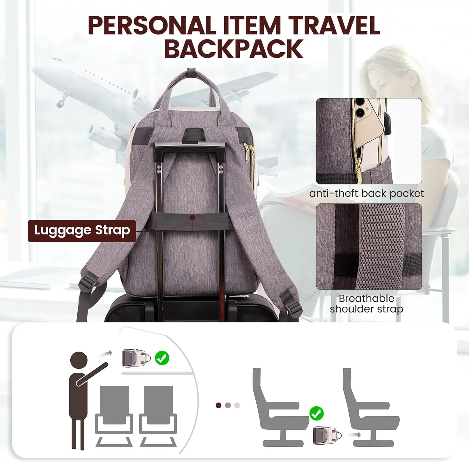 LOVEVOOK Laptop Backpack Women,Large Capacity 18.4 inch Laptop Bag Travel Backpack for Women,Computer Work College Teacher Backpacks with USB Port,Waterproof Personal Item Backpack Casual Daypack