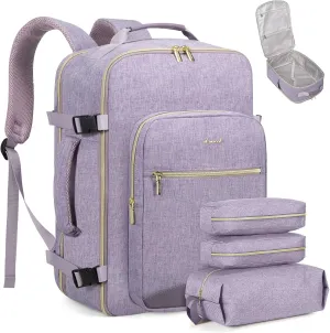 LOVEVOOK Large Travel Backpack for Women, 40L Flight Approved Carry on Backpack Waterproof 17inch Luggage Daypack Business Weekender Overnight Backpacks Bag with 3 Packing Cubes, Taro Purple