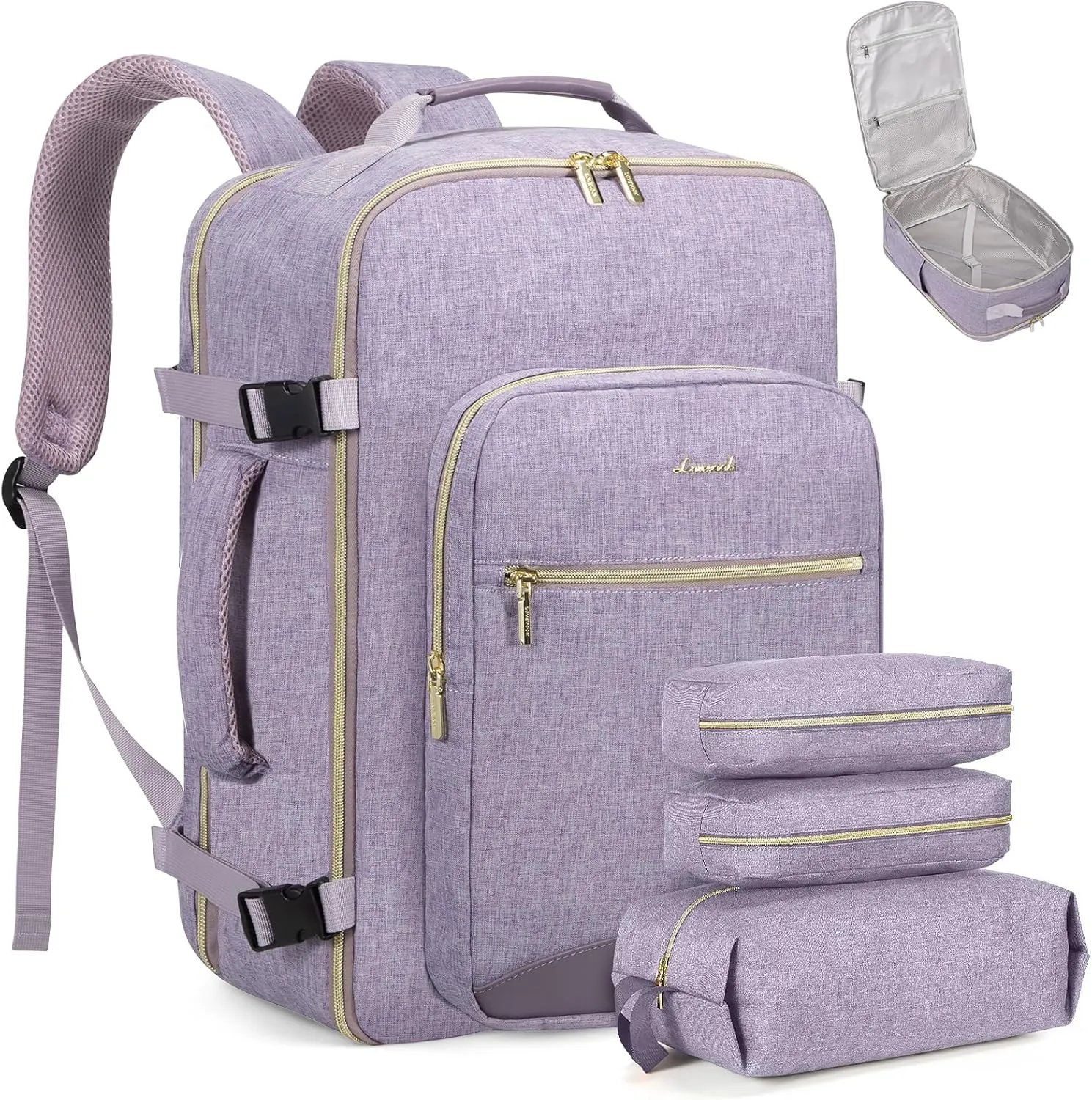 LOVEVOOK Large Travel Backpack for Women, 40L Flight Approved Carry on Backpack Waterproof 17inch Luggage Daypack Business Weekender Overnight Backpacks Bag with 3 Packing Cubes, Taro Purple