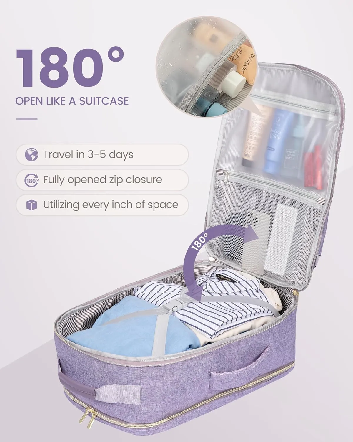 LOVEVOOK Large Travel Backpack for Women, 40L Flight Approved Carry on Backpack Waterproof 17inch Luggage Daypack Business Weekender Overnight Backpacks Bag with 3 Packing Cubes, Taro Purple