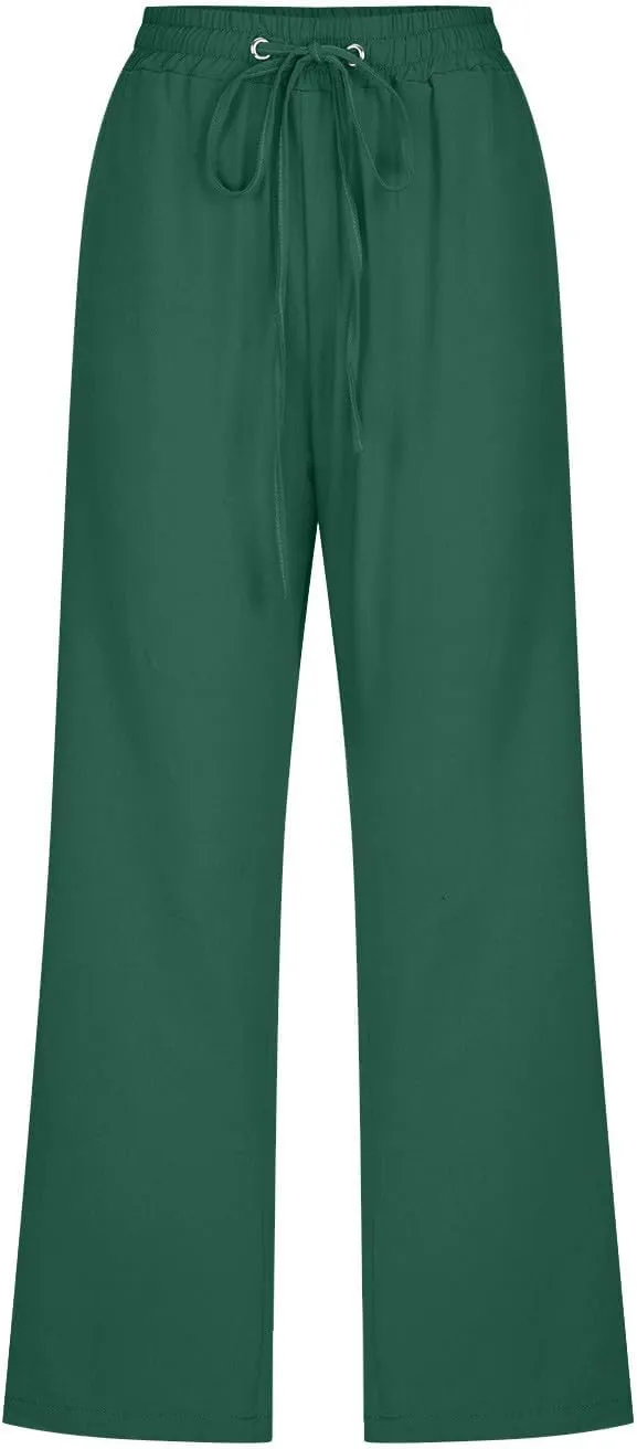 LRMQS Capris Pants for Women Cotton Linen Casual Summer 2025 Straight Wide Leg Loose Drawstring Elastic Waist Cropped Trouser