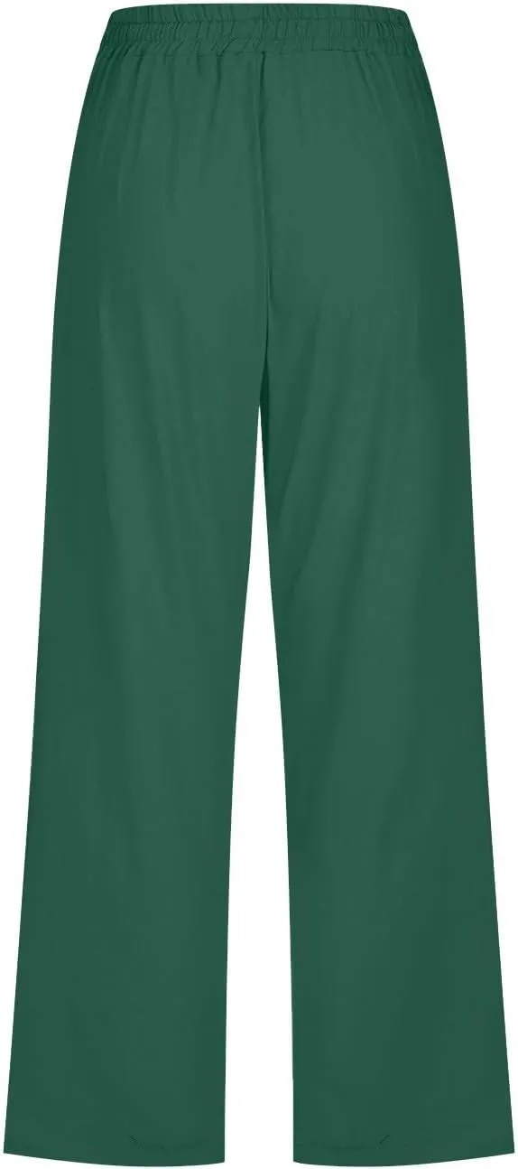 LRMQS Capris Pants for Women Cotton Linen Casual Summer 2025 Straight Wide Leg Loose Drawstring Elastic Waist Cropped Trouser